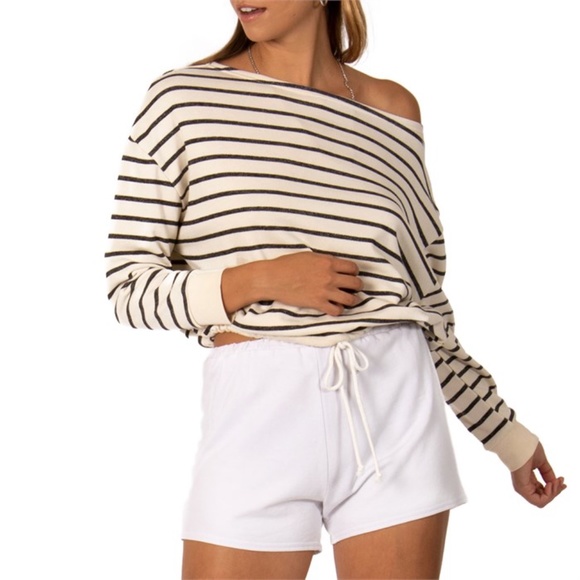 Sisstrevolution Tops - Sisstrevolution Brush It Off Striped Pullover
